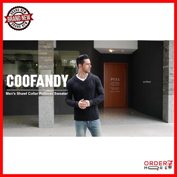 Men's V-Neck Shawl Collar Cable Pullover Sweater Relaxed Fit - Picture 8 of 8